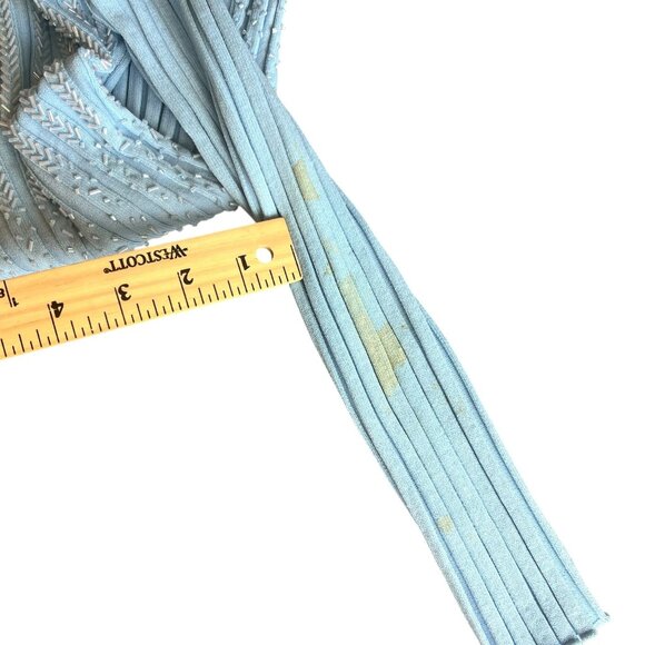 Beaded Womens Large Sweater Blue Ribbed Knit Off Shoulder Pullover Hong Kong 90s - Picture 13 of 13